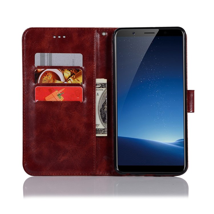 Premium Vintage Leather Stand Case with Card Slots for vivo X20 Plus - Wine Red-4