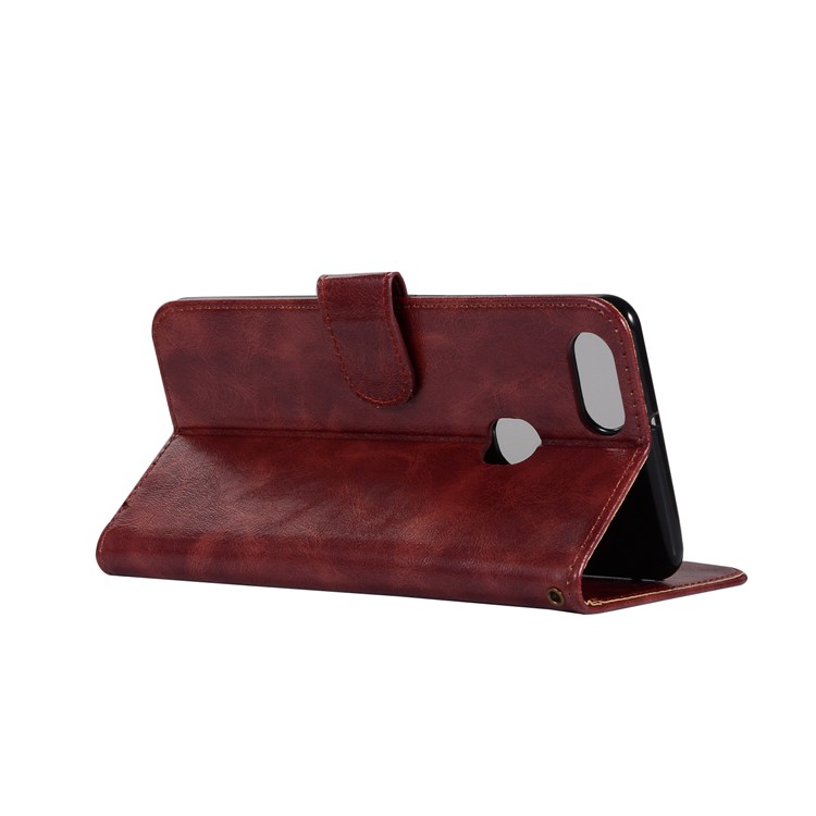 Premium Vintage Leather Stand Case with Card Slots for vivo X20 Plus - Wine Red-6