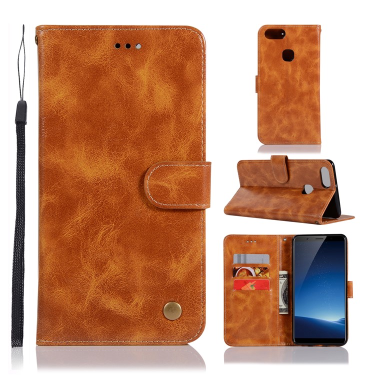 Premium Vintage Leather Stand Cover with Card Slots for vivo X20 Plus - Brown-1