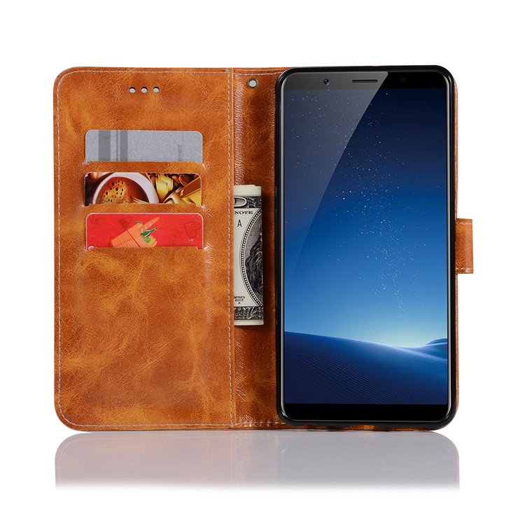 Premium Vintage Leather Stand Cover with Card Slots for vivo X20 Plus - Brown-4