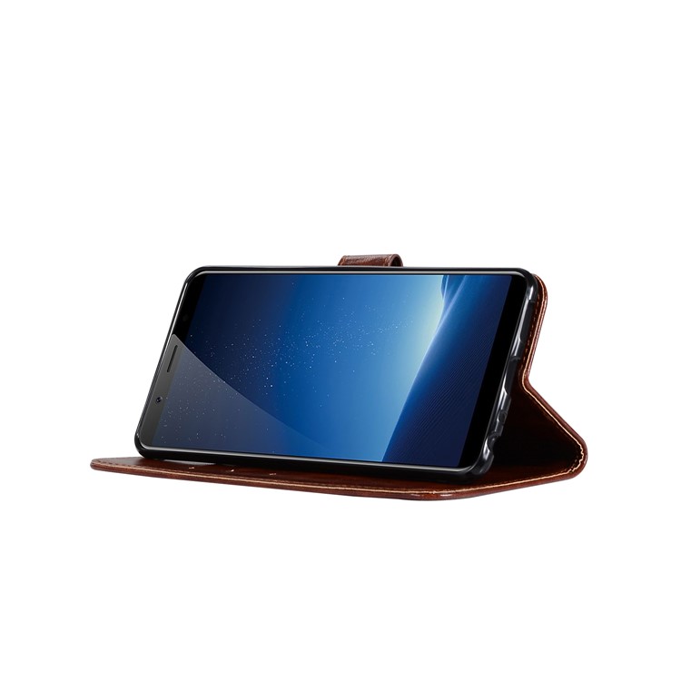 Premium Vintage Leather Wallet Case Phone Shell for vivo X20 Plus - Coffee-5