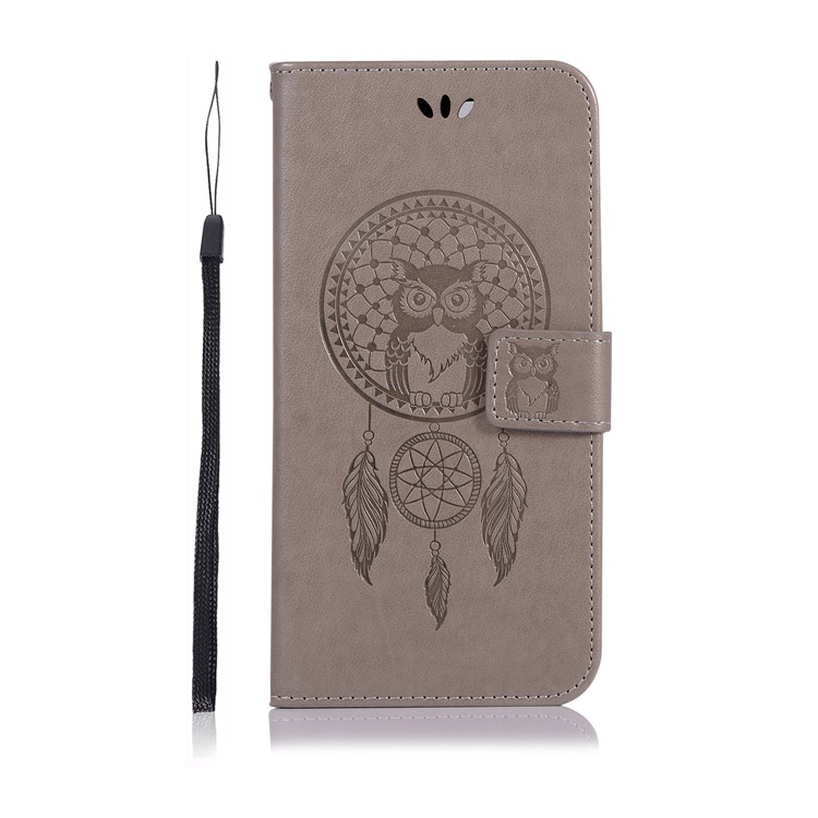 Imprint Owl Dream Catcher Wallet Stand Leather Cover for vivo X20 - Grey-2
