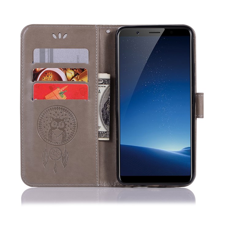 Imprint Owl Dream Catcher Wallet Stand Leather Cover for vivo X20 - Grey-4