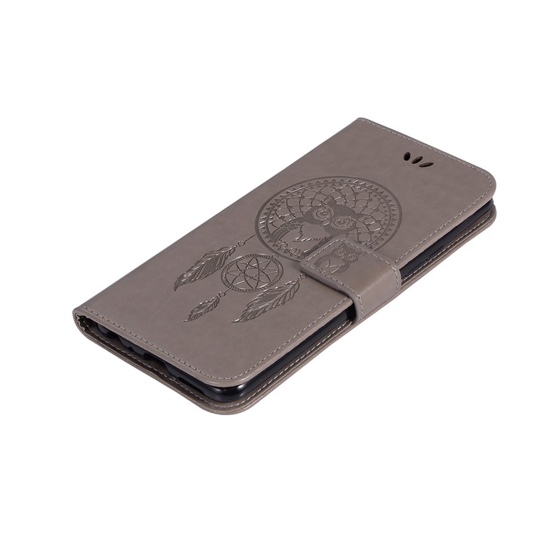 Imprint Owl Dream Catcher Wallet Stand Leather Cover for vivo X20 - Grey-7