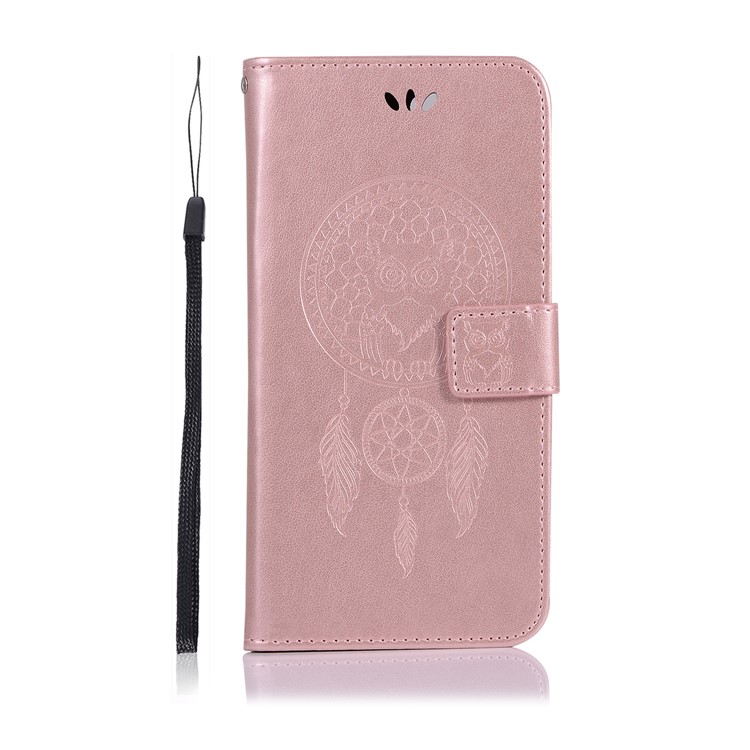 Imprint Owl Dream Catcher Wallet Stand Leather Shell for vivo X20 - Rose Gold-2