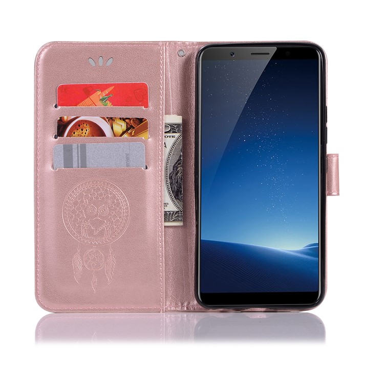 Imprint Owl Dream Catcher Wallet Stand Leather Shell for vivo X20 - Rose Gold-4
