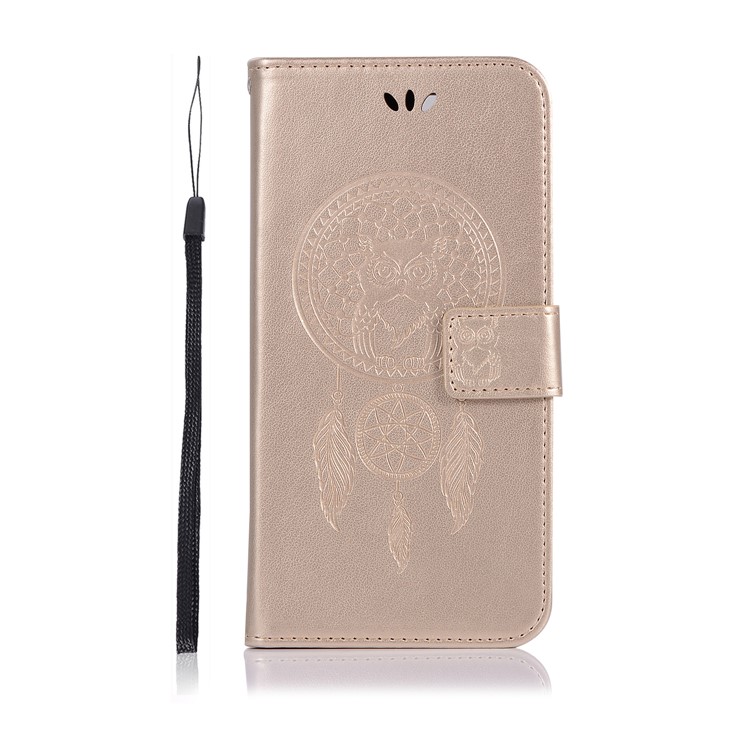Imprint Owl Dream Catcher Wallet Stand Leather Casing for vivo X20 - Gold-2