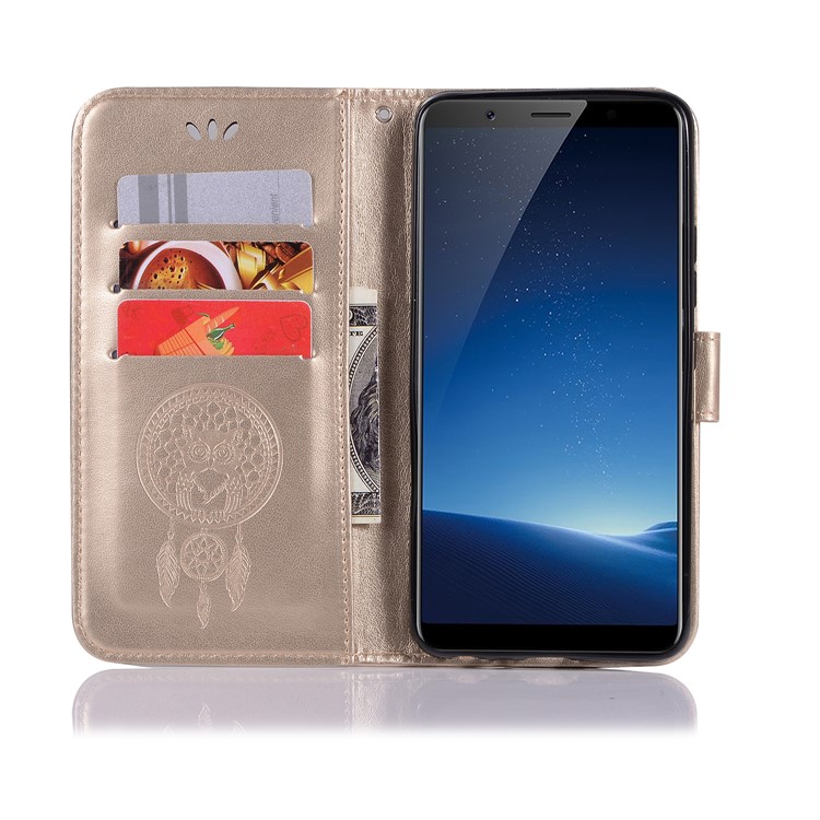 Imprint Owl Dream Catcher Wallet Stand Leather Casing for vivo X20 - Gold-4