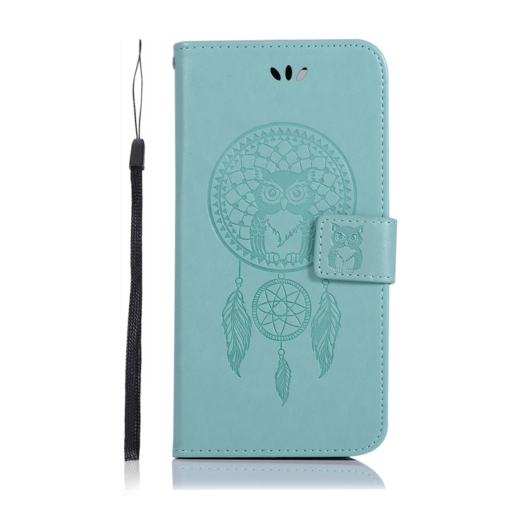 Imprint Owl Dream Catcher Wallet Stand Leather Mobile Phone Case for vivo X20 - Cyan-2
