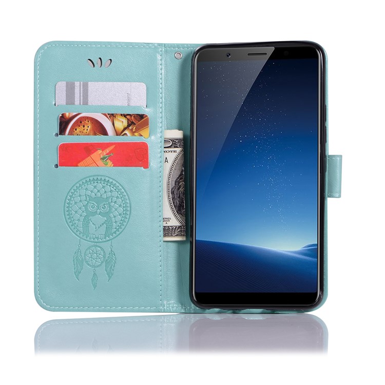 Imprint Owl Dream Catcher Wallet Stand Leather Mobile Phone Case for vivo X20 - Cyan-4