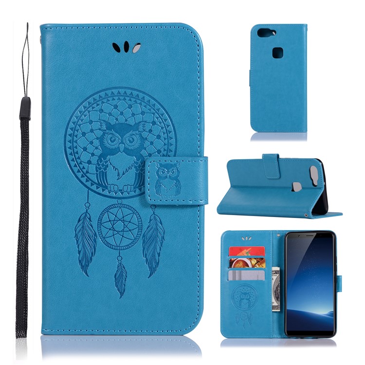Imprint Owl Dream Catcher Wallet Stand Leather Cell Phone Case for vivo X20 - Blue-1