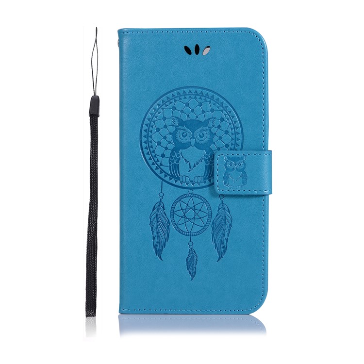 Imprint Owl Dream Catcher Wallet Stand Leather Cell Phone Case for vivo X20 - Blue-2