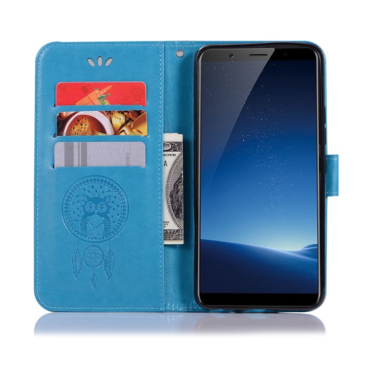 Imprint Owl Dream Catcher Wallet Stand Leather Cell Phone Case for vivo X20 - Blue-4