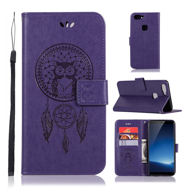 Imprint Owl Dream Catcher Wallet Stand Leather Mobile Phone Shell for vivo X20 - Purple-1