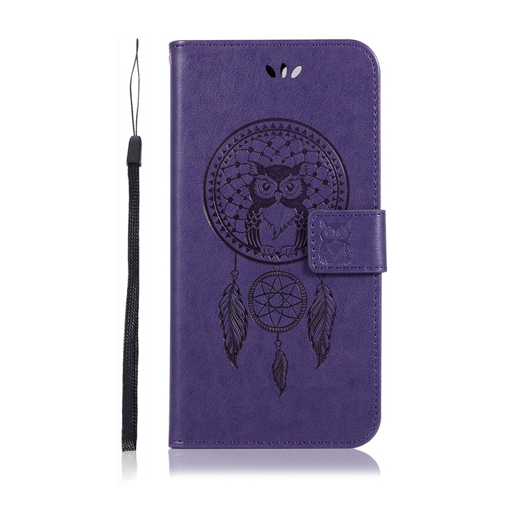 Imprint Owl Dream Catcher Wallet Stand Leather Mobile Phone Shell for vivo X20 - Purple-2