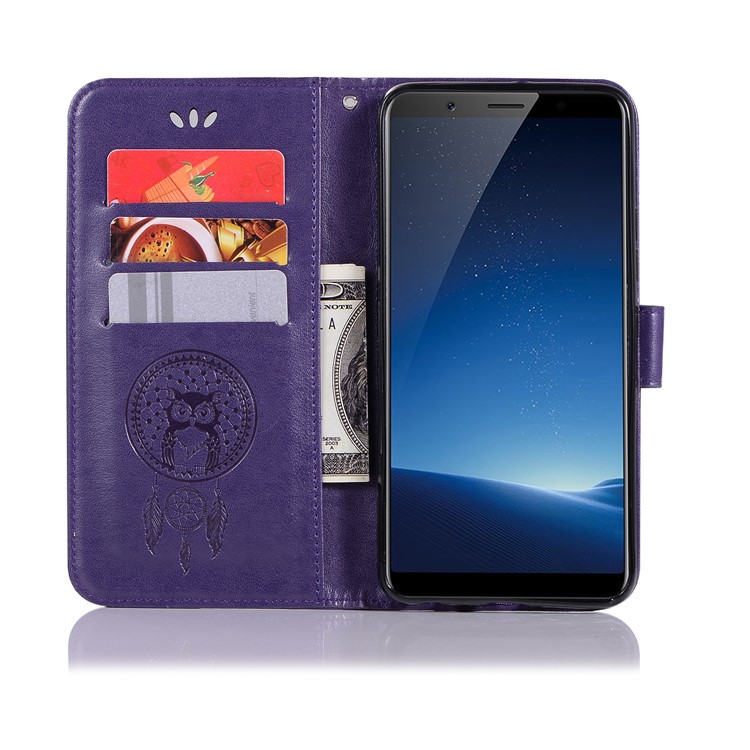 Imprint Owl Dream Catcher Wallet Stand Leather Mobile Phone Shell for vivo X20 - Purple-4