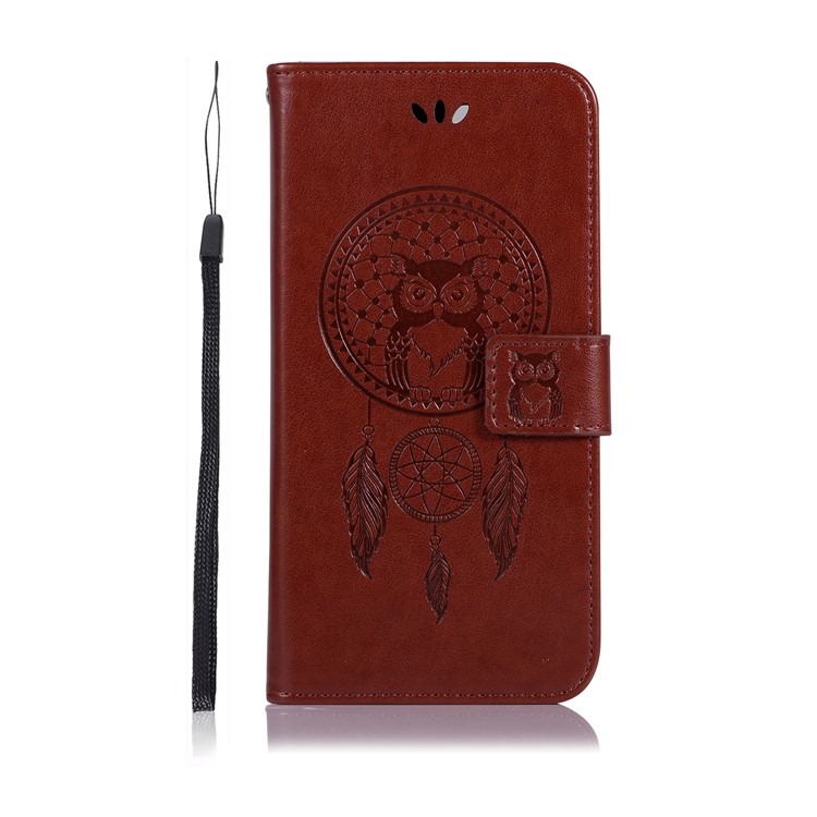 Imprint Owl Dream Catcher Wallet Stand Leather Cell Phone Shell for vivo X20 - Brown-2