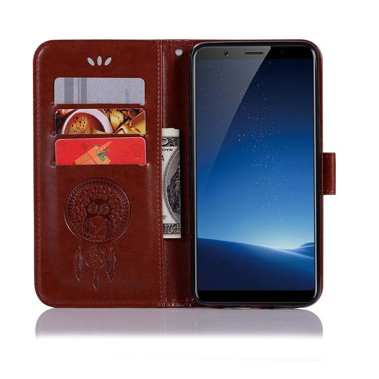Imprint Owl Dream Catcher Wallet Stand Leather Cell Phone Shell for vivo X20 - Brown-4