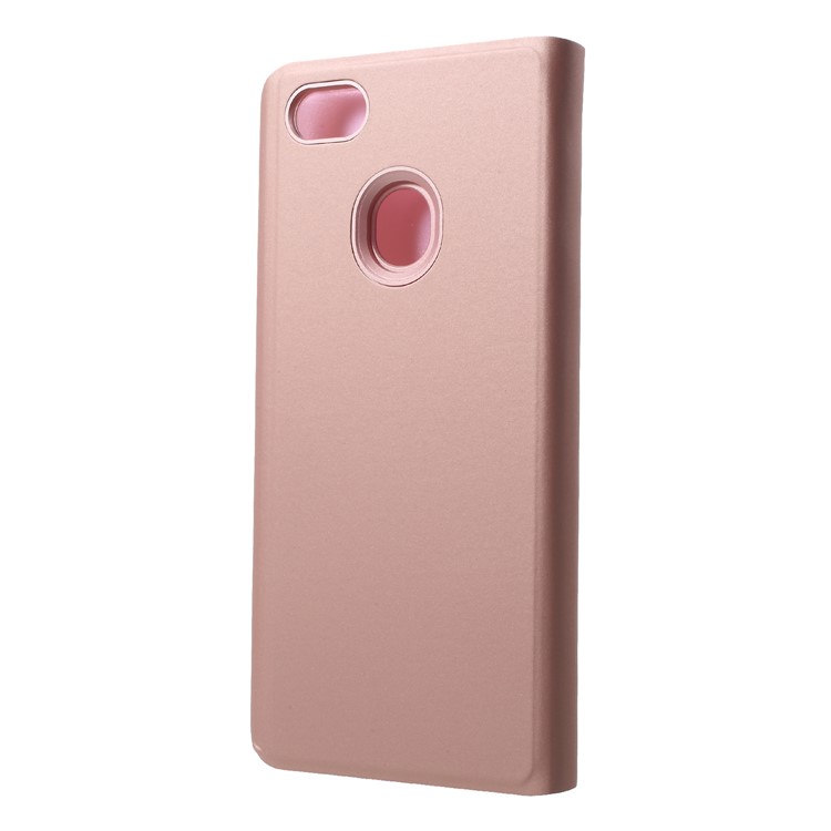 View Window Plated Mirror Surface Leather Casing with Stand for OPPO F7 - Rose Gold-2