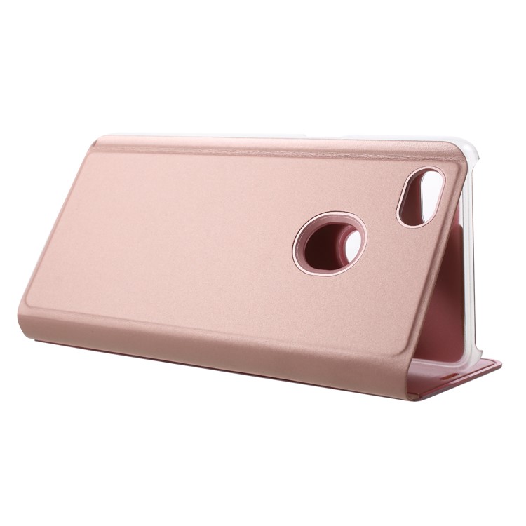 View Window Plated Mirror Surface Leather Casing with Stand for OPPO F7 - Rose Gold-5