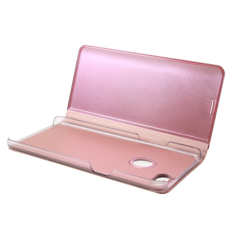 View Window Plated Mirror Surface Leather Casing with Stand for OPPO F7 - Rose Gold-6
