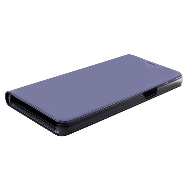 View Window Plated Mirror Surface Leather Cover Shell with Stand for OPPO F7 - Light Purple-4