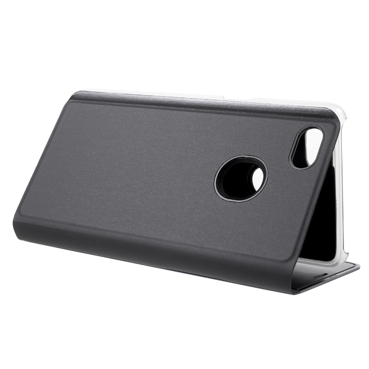 View Window Plated Mirror Surface Leather Cover Shell with Stand for OPPO F7 - Light Purple-5