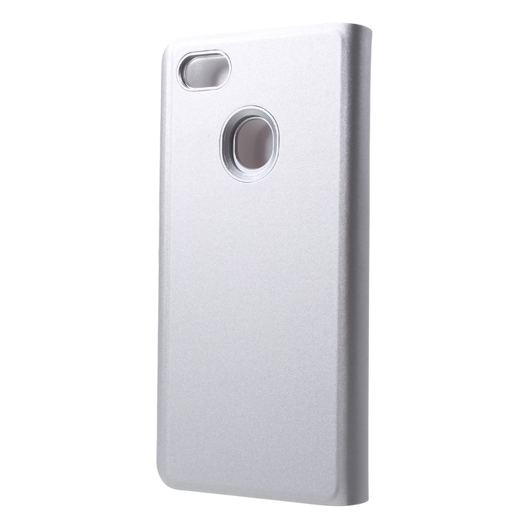 View Window Plated Mirror Surface Leather Flip Accessory Case with Stand for OPPO F7 - Silver-2
