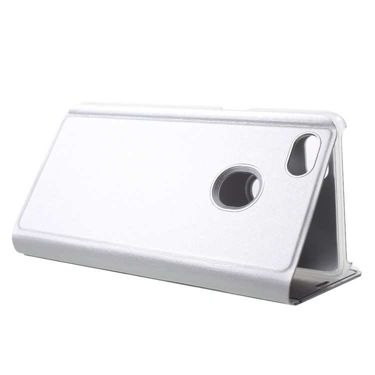 View Window Plated Mirror Surface Leather Flip Accessory Case with Stand for OPPO F7 - Silver-4