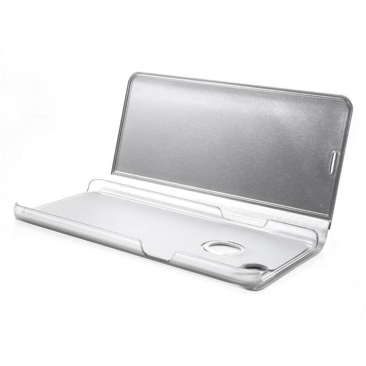 View Window Plated Mirror Surface Leather Flip Accessory Case with Stand for OPPO F7 - Silver-5