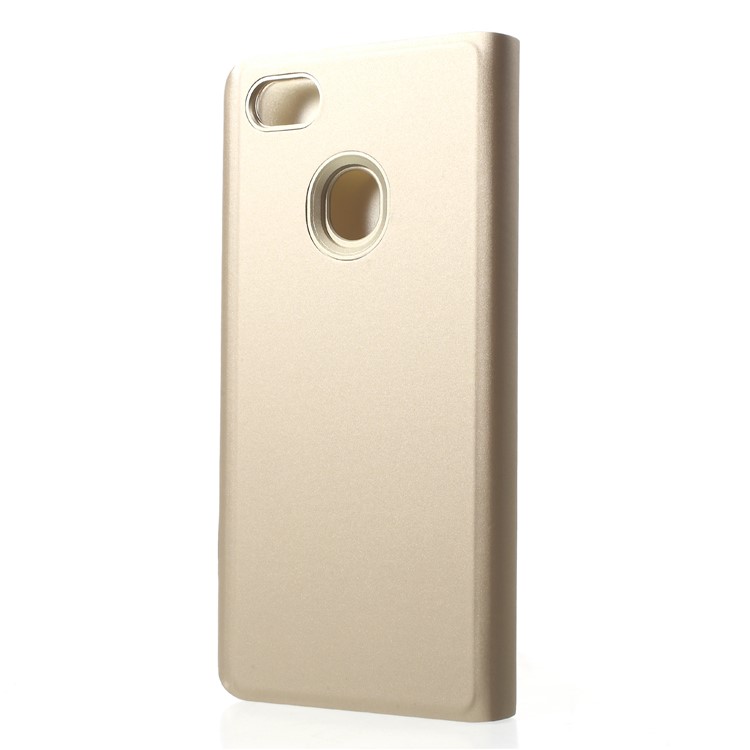 View Window Plated Mirror Surface Leather Phone Casing with Stand for OPPO F7 - Gold-2