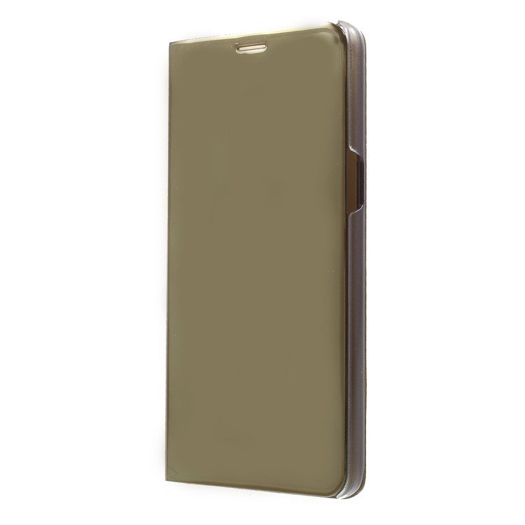View Window Plated Mirror Surface Leather Phone Casing with Stand for OPPO F7 - Gold-3