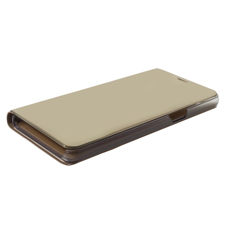 View Window Plated Mirror Surface Leather Phone Casing with Stand for OPPO F7 - Gold-4