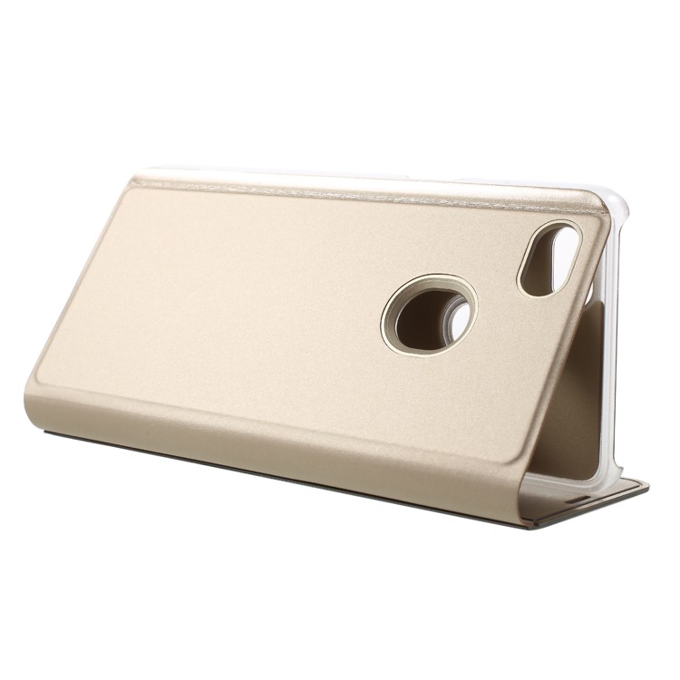View Window Plated Mirror Surface Leather Phone Casing with Stand for OPPO F7 - Gold-5