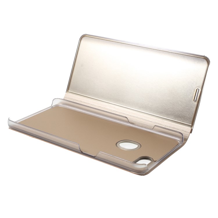 View Window Plated Mirror Surface Leather Phone Casing with Stand for OPPO F7 - Gold-6