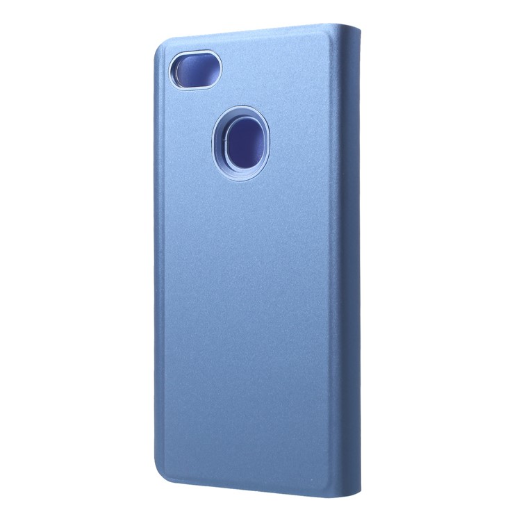View Window Plated Mirror Surface Leather Folio Shell with Stand for OPPO F7 - Blue-2