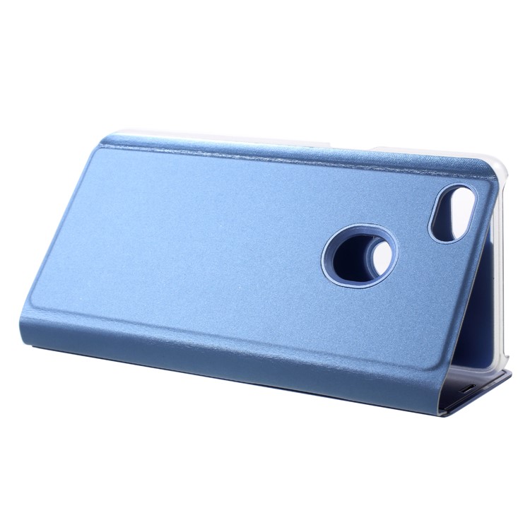 View Window Plated Mirror Surface Leather Folio Shell with Stand for OPPO F7 - Blue-5