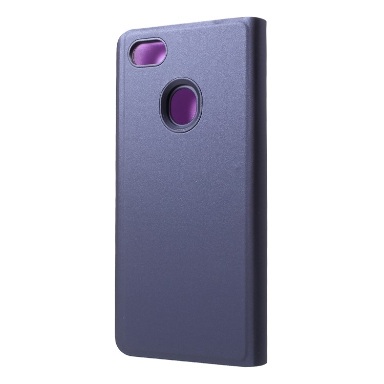 View Window Plated Mirror Surface Leather Protection Flip Case with Stand for OPPO F7 - Dark Purple-2