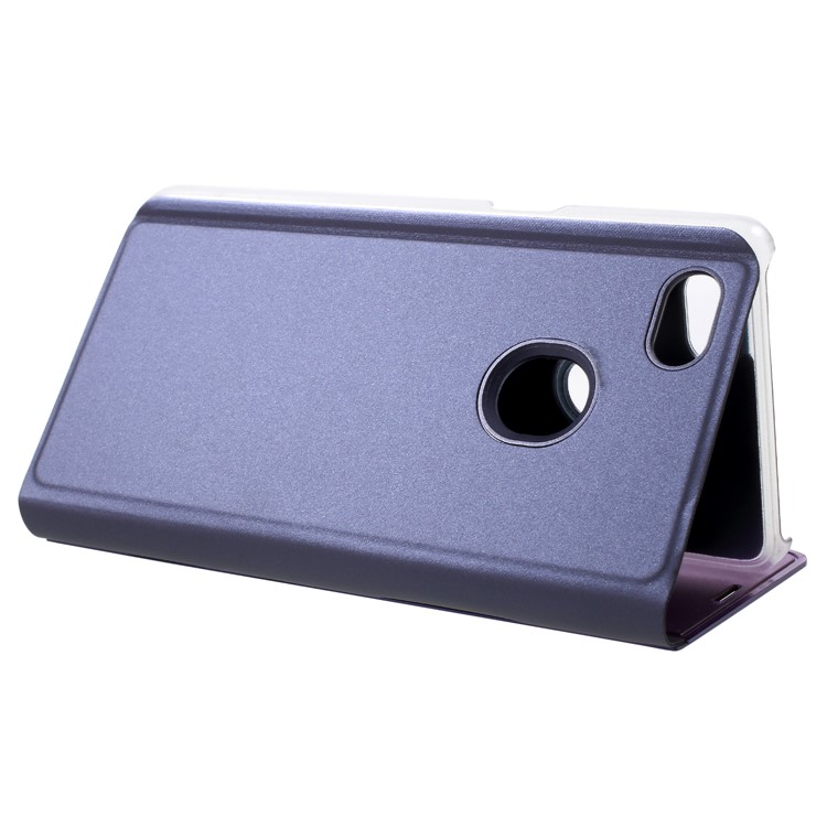 View Window Plated Mirror Surface Leather Protection Flip Case with Stand for OPPO F7 - Dark Purple-5
