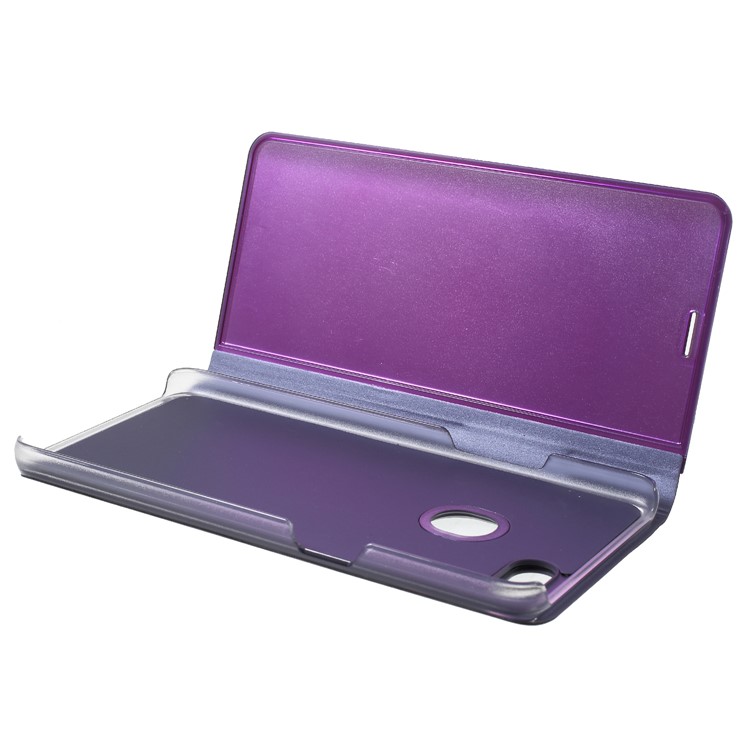 View Window Plated Mirror Surface Leather Protection Flip Case with Stand for OPPO F7 - Dark Purple-6