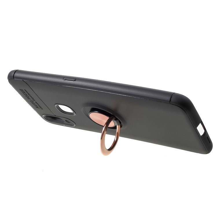 Finger Ring Kickstand TPU Mobile Casing (Built-in Magnetic Metal Sheet) for vivo NEX A - Black / Rose Gold-2