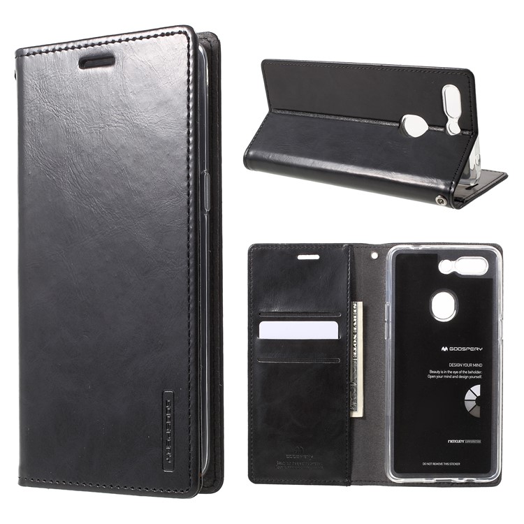 MERCURY GOOSPERY Blue Moon Stand Leather Wallet Case for Oppo R15 Pro - Black-1