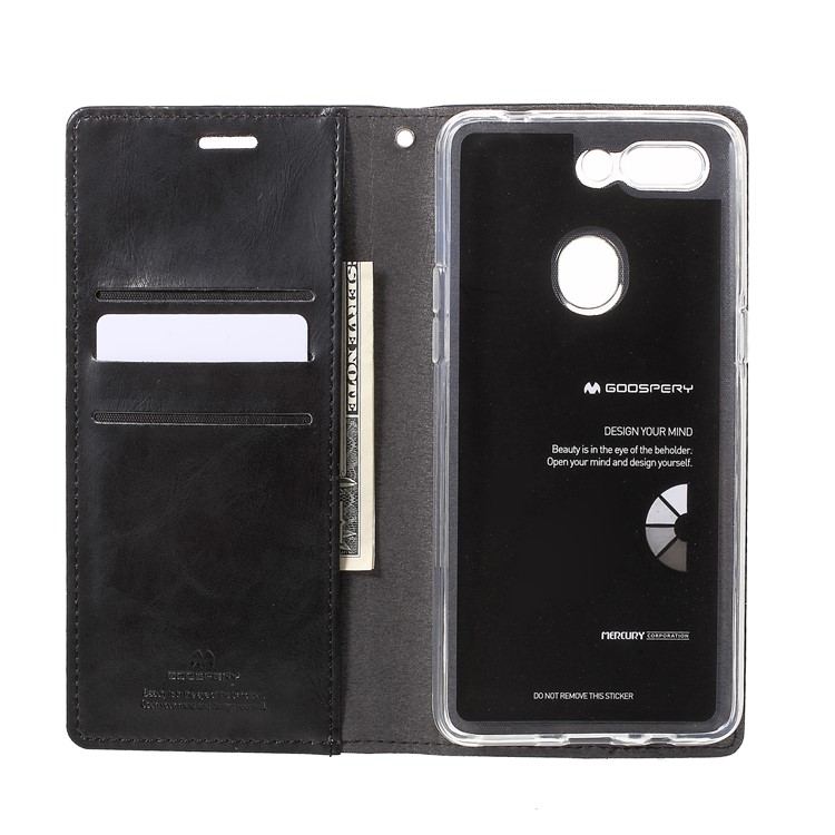 MERCURY GOOSPERY Blue Moon Stand Leather Wallet Case for Oppo R15 Pro - Black-5
