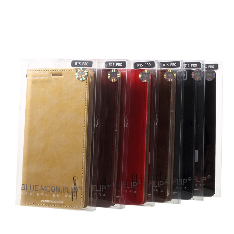 MERCURY GOOSPERY Blue Moon Stand Leather Wallet Case for Oppo R15 Pro - Black-8