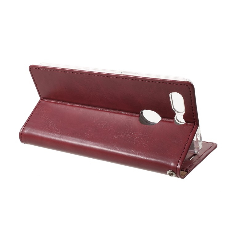MERCURY GOOSPERY Blue Moon Stand Leather Wallet Cover for Oppo R15 Pro - Wine Red-4