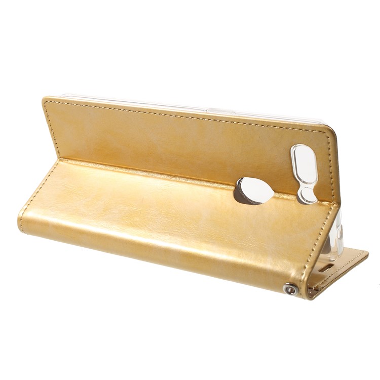 MERCURY GOOSPERY Blue Moon Stand Leather Wallet Casing for Oppo R15 Dream Mirror Edition - Gold-4