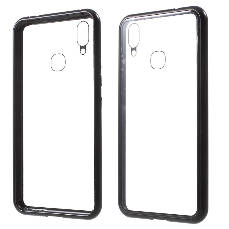 Detachable Magnetic Metal Frame + Tempered Glass Back Protection Phone Case for vivo X21 - Black / Transparent-1
