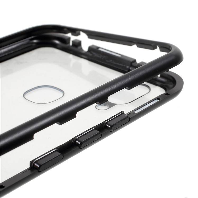 Detachable Magnetic Metal Frame + Tempered Glass Back Protection Phone Case for vivo X21 - Black / Transparent-12