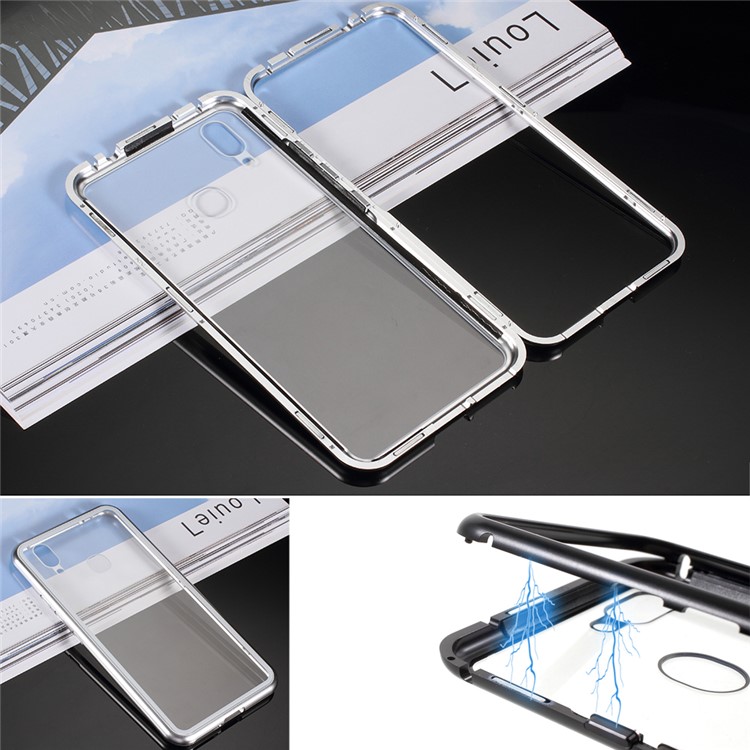 Detachable Magnetic Metal Frame + Tempered Glass Back Cell Phone Cover Case for vivo X21 - Silver / Transparent-1