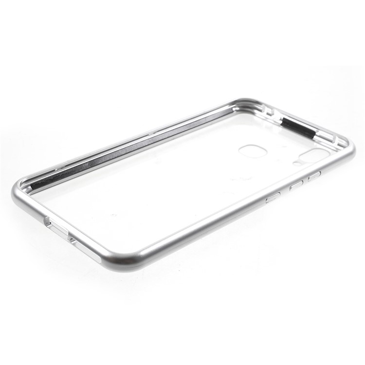 Detachable Magnetic Metal Frame + Tempered Glass Back Cell Phone Cover Case for vivo X21 - Silver / Transparent-10